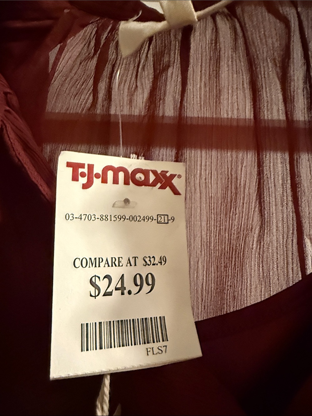 MELLODAY Burgundy Sheer Ruffle Tie-Neck Blouse NWT Size L - Picture 3 of 9